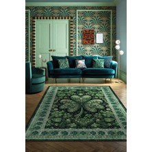 Homshtag Yonca Dijital Baskılı Halı Şans Temalı Dokuma Tabanlı Çok Renkli Halı Yeşil Renk Şans Halısı