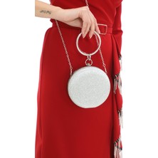 Womenacs Gümüş Renk Çupra Desenli Taşlı Bilezik Halkalı Abiye Portföy Clutch Çanta