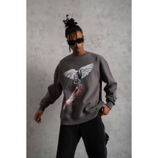 TeksAs Giyim Erkek Güvercin Baskılı Sweatshirt - Gri