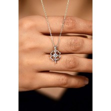 Roza Silver Zirkon Tektaş Rodyum Yonca Gümüş Kolye