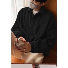 Ghassy Co. Erkek Oversize Ayarlanabilir Bel Lastikli Gömlek Yaka Polar Sweatshirt