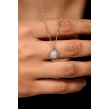 Roza Silver Zirkon Taşlı Rodyum Güneş Minimal Gümüş Kolye