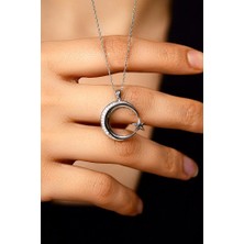 Roza Silver Zirkon Taşlı Rodyum  Ay Yıldız Bayrak Gümüş Kolye