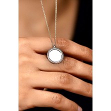 Roza Silver Zirkon Taşlı Rodyum Yuvarlak Isimli Gümüş Kolye