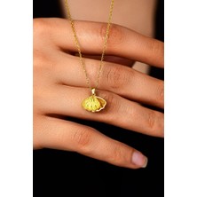 Roza Silver Inci Taneli Gold Istiridye Gümüş Kolye