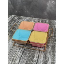 Royaleks 4 Bölmeli Gold Standlı Cam Kahvaltılık Çerezlik Sunumluk Renkli