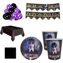 Hayaller Dükkanı 16 Kişilik Wednesday Tabak, Bardak Yazı Balon Seti, Addams Wednesday Parti Doğum Günü Parti Süsleri