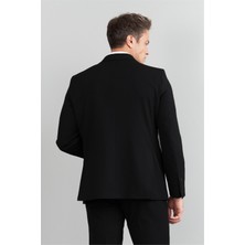 Mentality 3474 Erkek Loco Kruvaze Sivri Yaka Slimfit Takım Elbise Siyah