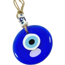 Biuti Boncuklu Büyük Lacivert Beyaz Nazar Boncuğu Anahtarlık El Yapımı Cam Hediyelik Aksesuar