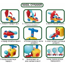 Mj Toys Balon Uçan Astronot ve Havalı Manuel Pompalı Balon Araba Eğitici Ördek Oyuncak Seti 3+