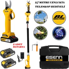 Eisenn Germany Yellow Series 2400 Vf 20 Ah 2 Blue Series Akülü Ağaç Dal Kesme Bağ Budama Makası + 2.7 mt Teleskop Hediyeli