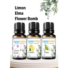 Happymodds Aromaterapi Uçucu Yağ 10 ml 3'lü Set Limon, Elma, Flower Bomb