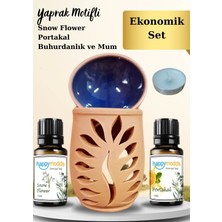 Happymodds Yaprak Motifli Buhurdanlık, Mum ve Snow Flower,portakal,kokulu Esansiyel Uçucu Yağ ve 10 ml