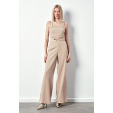 Sateen Bel Detaylı Pantolon - Bej