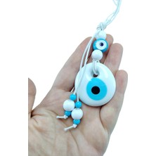 Biuti Boncuklu Beyaz Nazar Boncuğu Anahtarlık El Yapımı Cam Hediyelik Aksesuar