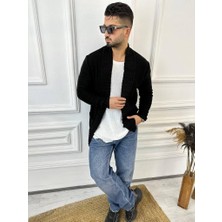 Elku Moda Hırka Örgülü Şal Yaka Cepli Tüylenmez Örgü Triko Hırka