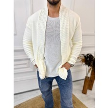 Elku Moda Hırka Örgülü Şal Yaka Cepli Tüylenmez Örgü Triko Hırka