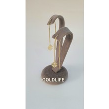 Goldlife 14 Ayar Altın Yonca Zincirli Sallantılı Küpe Kadın