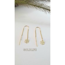 Goldlife 14 Ayar Altın Yonca Zincirli Sallantılı Küpe Kadın