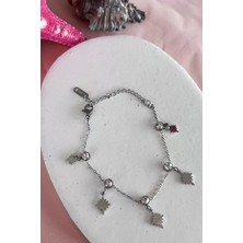 Efna Store Gümüş Renk Taşlı Çelik Zincir Bileklik
