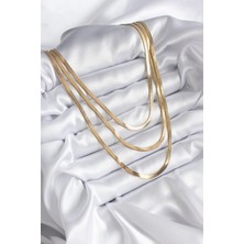 Clariss 316L Çelik Gold Renk 3'lü Italyan Zincir Model Kadın Kolye