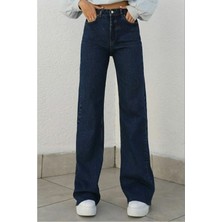 Kot Modası Camelia Gold Ikon 90'S Koyu Lacivert Palazzo Jean Pantolon