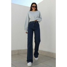 Kot Modası Camelia Gold Ikon 90'S Koyu Lacivert Palazzo Jean Pantolon