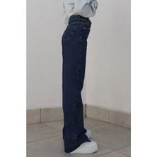 Kot Modası Camelia Gold Ikon 90'S Koyu Lacivert Palazzo Jean Pantolon