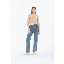 Kot Modası Kar Mavi Swide Leg Jeans Palazzo Pantolon