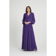Livanomi Kolları Taşlı Mor Abiye Elbise