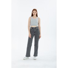 Kot Modası 90'S Kar Yıkama Kar Gri Swide Leg Jeans Palazzo Kot Pantolon