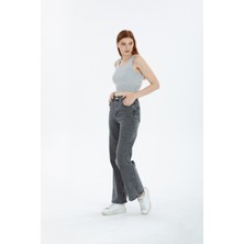 Kot Modası 90'S Kar Yıkama Kar Gri Swide Leg Jeans Palazzo Kot Pantolon