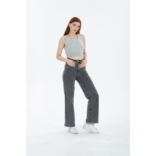Kot Modası 90'S Kar Yıkama Kar Gri Swide Leg Jeans Palazzo Kot Pantolon