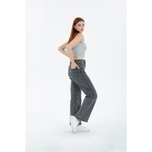 Kot Modası 90'S Kar Yıkama Kar Gri Swide Leg Jeans Palazzo Kot Pantolon