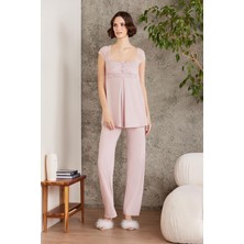 Pierre Cardin Dantelli Penye 3'Lü Kadın Lohusa Pijama Takımı 2805 - Pudra