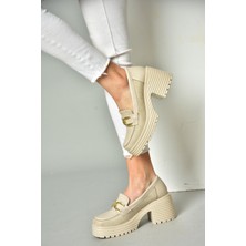 Fox Shoes R996050045 Bej Kalın Topuklu Kadın Ayakkabı