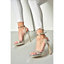 Fox Shoes S569612534 Gümüş Ayna Yüksek Topuklu Kadın Abiye Ayakkabı