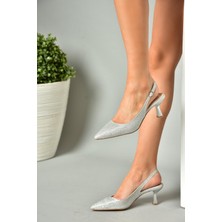 Fox Shoes S518081714 Gümüş Sim Alçak Topuklu Kadın Ayakkabı