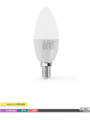 Ack 5 Watt E-14 Ince Duy 3000K Gunışığı Buji LED Ampul