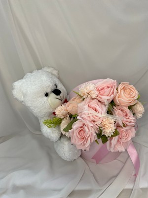 Zb Flowers Sevgiliye hediye Peluş Ayıcıklı Çiçek Kutusu sevgililer Günü sevgiliye Hediye  doğum Günü Hediye hoşgeldin Bebek Yapay