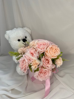 Zb Flowers Sevgiliye hediye Peluş Ayıcıklı Çiçek Kutusu sevgililer Günü sevgiliye Hediye  doğum Günü Hediye hoşgeldin Bebek Yapay