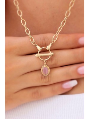 By Milo Jewellery 14 Ayar Altın Pembe Taşlı Tasarım Kolye