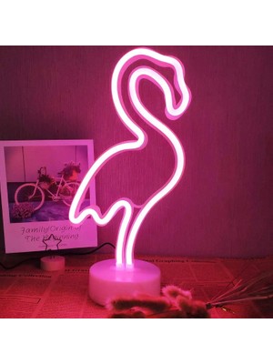 Coverzone Flamingo Neon Led Işık Iç Mekan Aydınlatma USB Kablosu Yada Pilli Kullanıma Uygun Şık Hediyelik Veya Parti Organizasyonlarda Kullanım Neon LED Işık 32CM Yükseklik