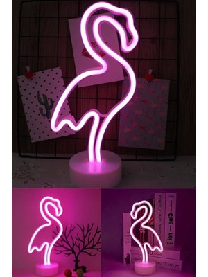 Coverzone Flamingo Neon Led Işık Iç Mekan Aydınlatma USB Kablosu Yada Pilli Kullanıma Uygun Şık Hediyelik Veya Parti Organizasyonlarda Kullanım Neon LED Işık 32CM Yükseklik