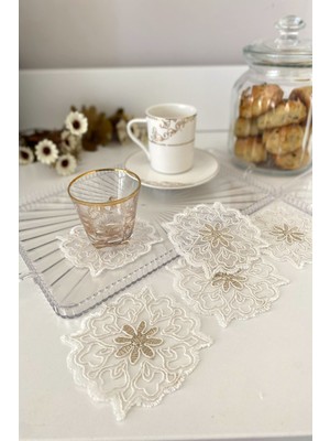 Emtory Home Cakarta Model | 6 Adet Fincan Yanı Sunum Peçetesi - Beyaz Gold Kokteyl Peçetesi