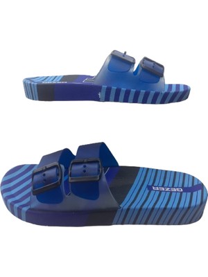 Gezer Erkek Lacivert-Mavi Çift Tokalı Kaymaz Taban Günlük Yürüyüş Terlik GZRR36-633