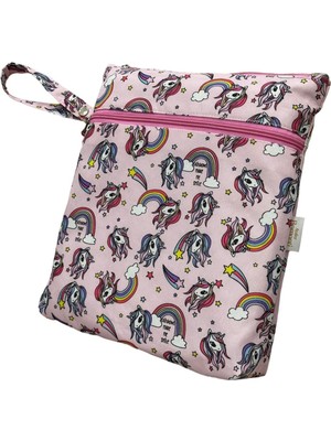Atelier Bomonti Mami Kids Wet&Dry Su Geçirmez Islak Kuru Kirli Temiz Plaj Havuz Kreş Fonksiyonel Desenli Pembe Çanta