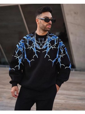 Tarz Yeri Erkek Yıldırım Bisiklet Yaka Sweat - Siyah