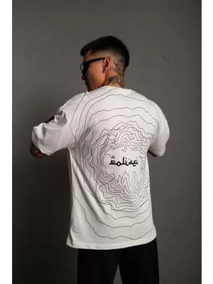 Tarz Yeri Erkek Bisiklet Yakalı Sırt Baskılı Oversize T-Shirt - Beyaz
