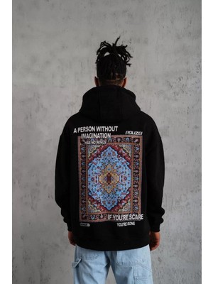 Tarz Yeri Erkek Kilim Desen Kapüşonlu - Siyah